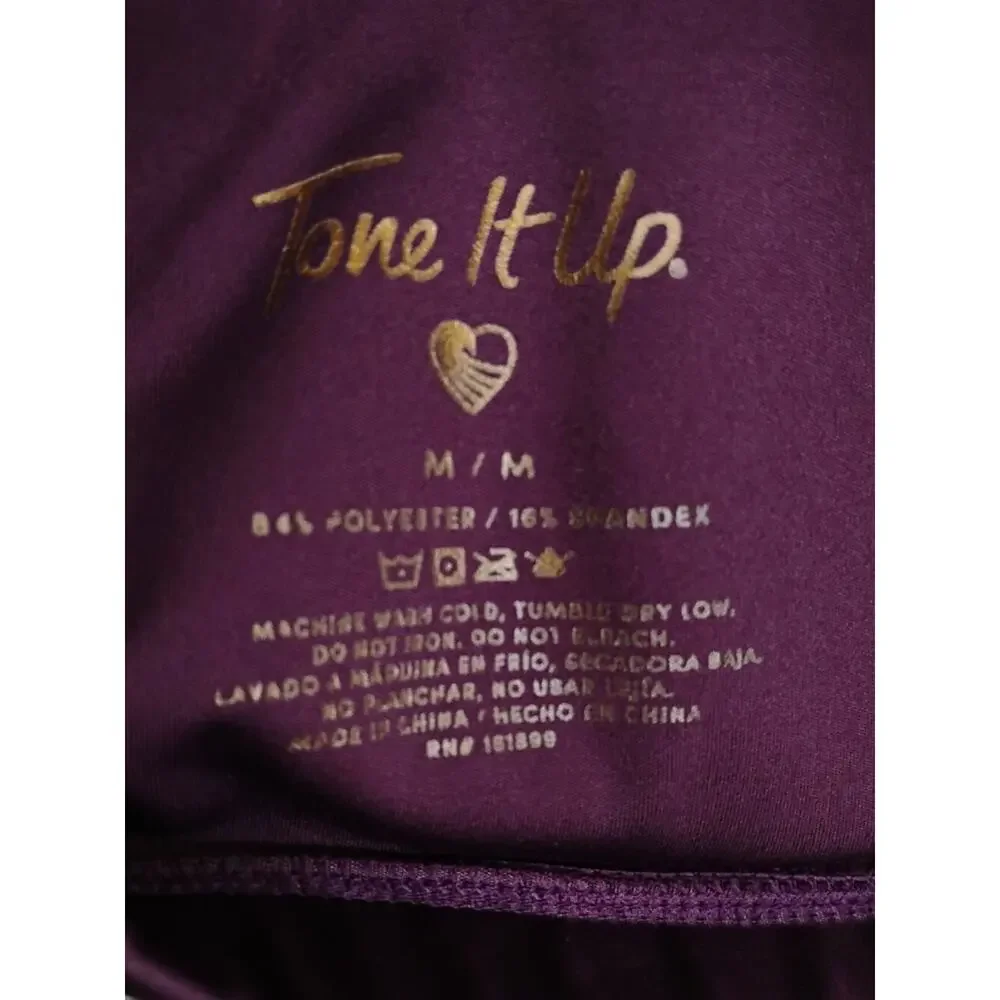 Tone It Up High Shine Long Line Sport Bra Size Medium Deep Purple Removable Pads